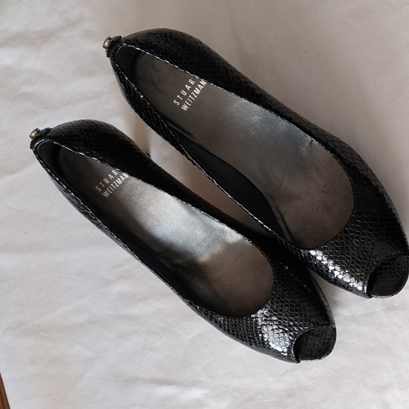 Stuart Weitzman snakeskin open toe platform 3.5 inch heels size 9.5 - Picture 1 of 11